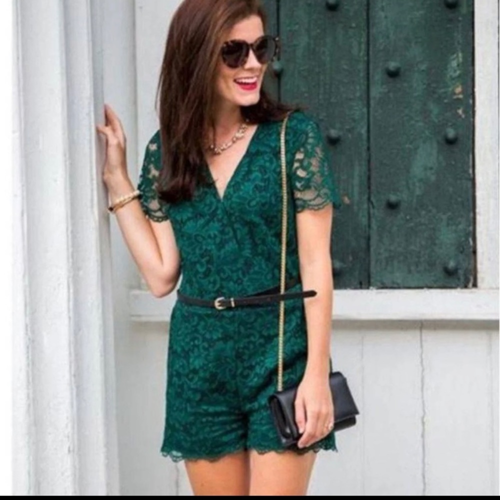 Chelsea28 green romper lace